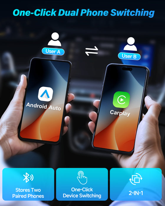2-in-1 Wireless CarPlay & Android Auto Adapter | Plug & Play Mini Dongle