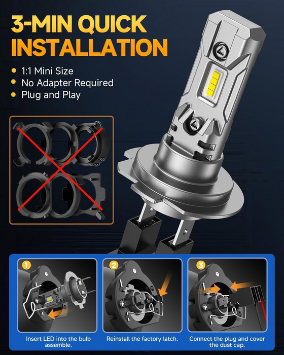 FAHREN H7 LED Headlight Bulbs 1:1 Size Plug & Play, Pack of 2