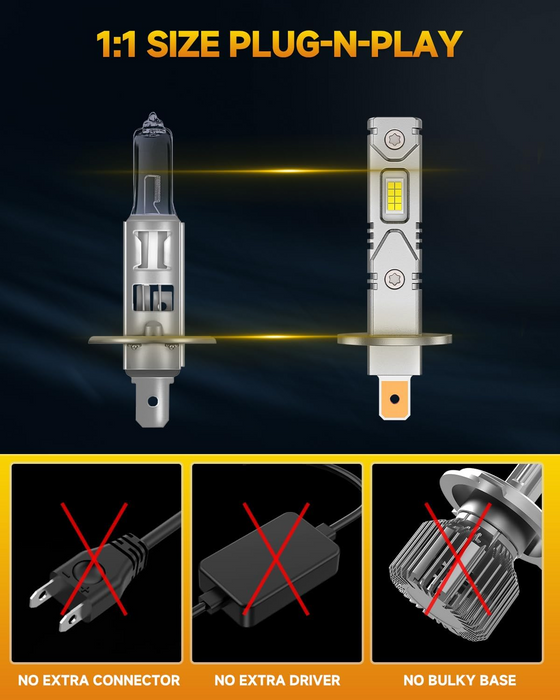 FAHREN 2025 H1 LED Headlight Bulbs 900% Brightness, Pack of 2