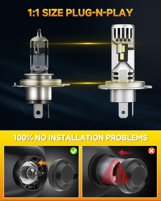 FAHREN 2025 H4 9003 LED Headlight Bulbs 800% Bright, Pack of 2