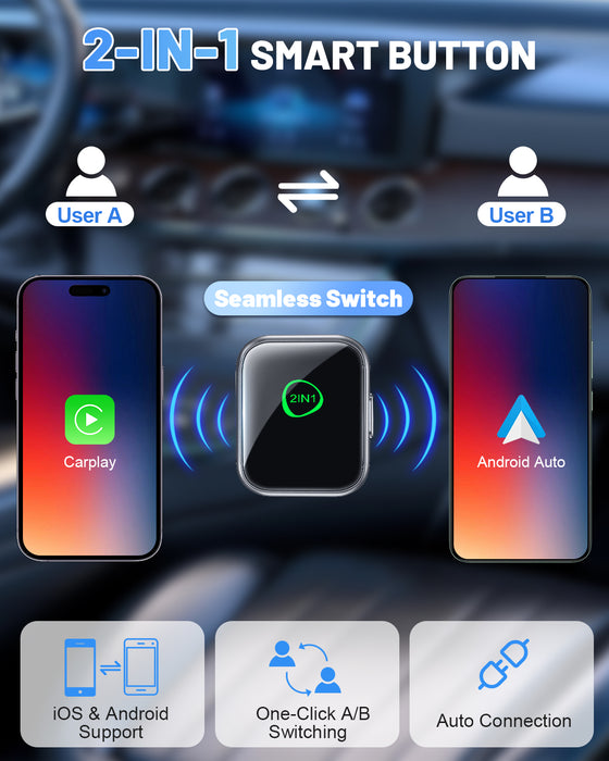 Fahren B3 T-Shaped Wireless CarPlay & Android Auto Adapter with One-Touch Disconnect