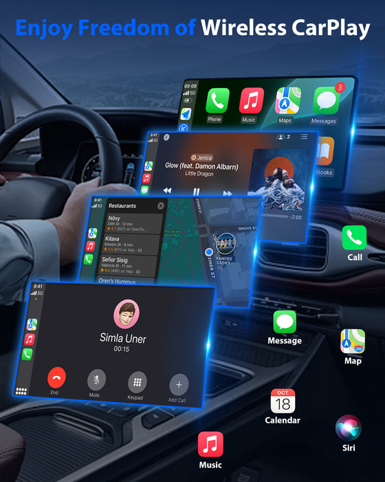 Fahren CB06 T-Style Round Wireless CarPlay & Android Auto Adapter (Matte Black)
