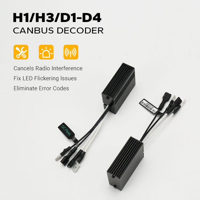 H1/H3/D1-D4 CANbus Decoder, Plug-and-Play Anti-Flicker Module for Bulb Pack of 2
