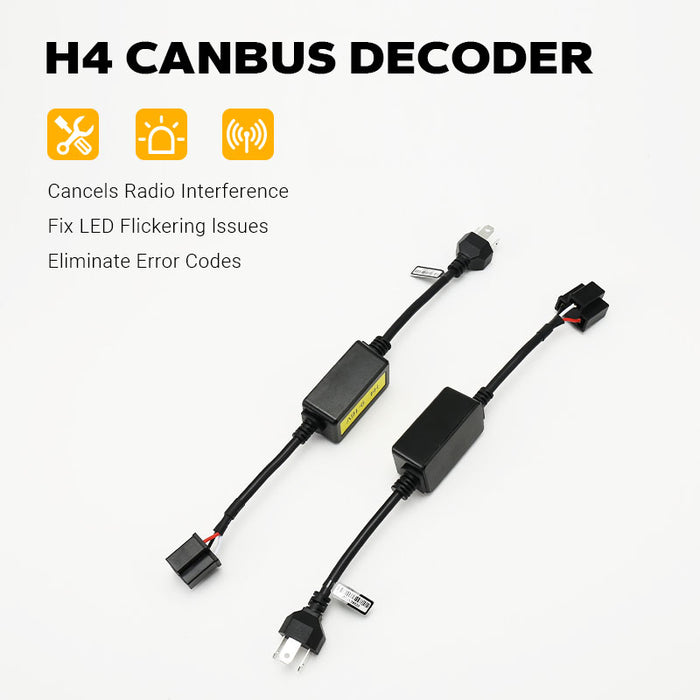 H4 CANbus Decoder, Plug-and-Play Anti-Flicker Module for Bulb Pack of 2