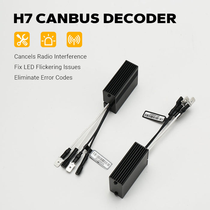 H7 CANbus Decoder, Plug-and-Play Anti-Flicker Module for Bulb Pack of 2