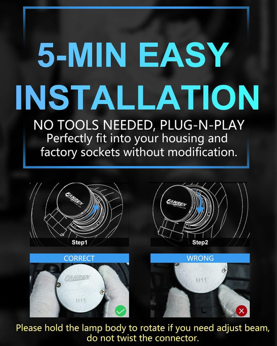 H11/H8/H16 LED Fog Light Bulbs, 12000LM 400% Brighter Fanless, 6500K Cool White