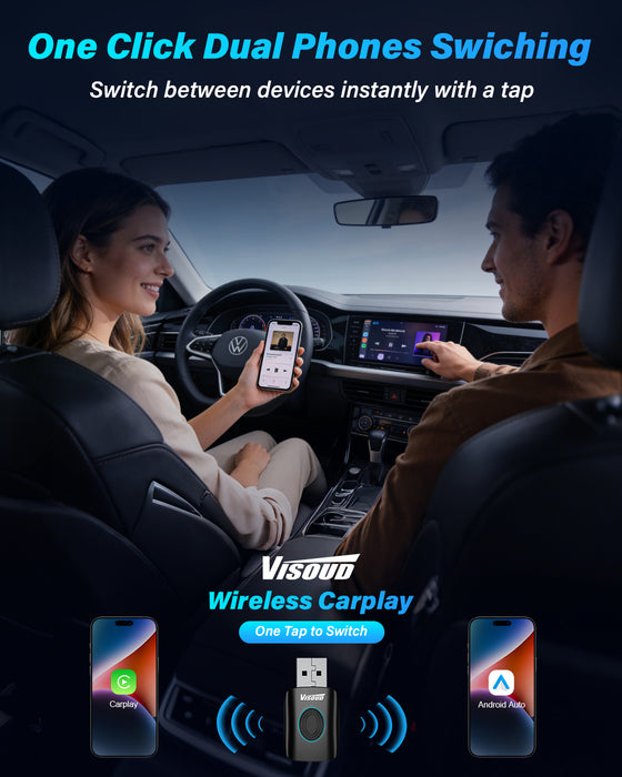 2-in-1 Wireless CarPlay & Android Auto Adapter | Plug & Play Mini Dongle