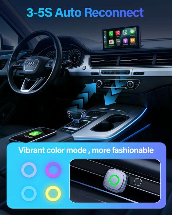 Fahren CXZ525 T-Style Wireless CarPlay & Android Auto Adapter (Blue with Colorful Ambient Lighting)