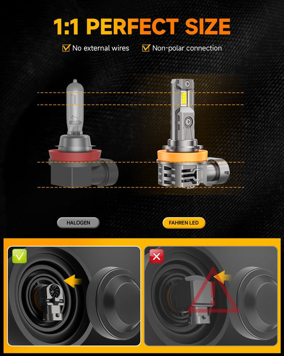 FAHREN Upgraded H11/H9/H8 LED Bulbs,30000LM 800%  6500K Cool White