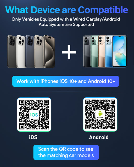 Fahren CXZ525 T-Style Wireless CarPlay & Android Auto Adapter (Blue with Colorful Ambient Lighting)