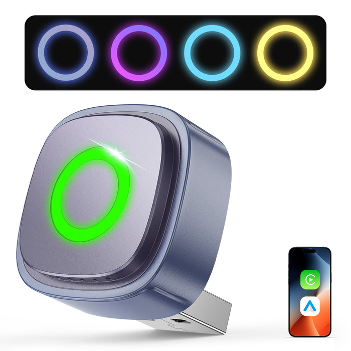Fahren CXZ525 T-Style Wireless CarPlay & Android Auto Adapter (Blue with Colorful Ambient Lighting)