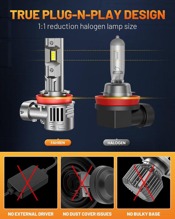 Forenner Fahren H11/H9/H8 LED Fog Bulbs, 30,000LM, 6500K, CANbus (2-Pack)