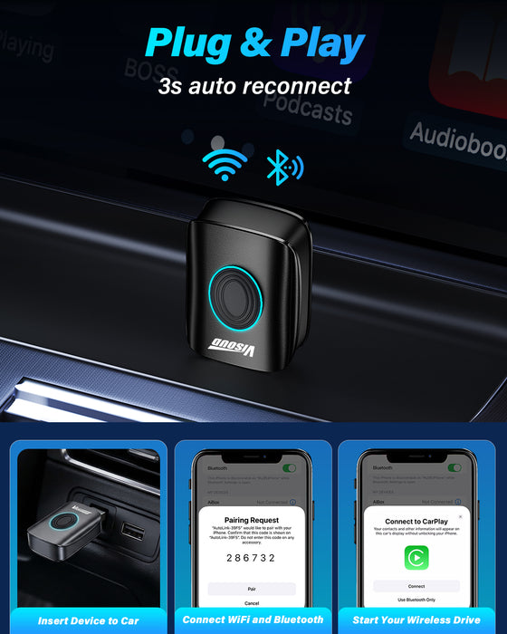 2-in-1 Wireless CarPlay & Android Auto Adapter | Plug & Play Mini Dongle