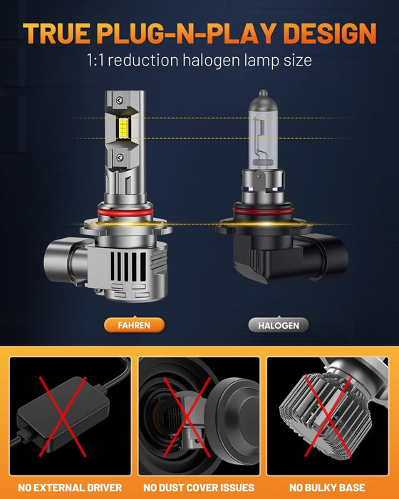 FAHREN 9005/9006 LED Combo, 80,000LM, 900% Brighter, 6500K Cool White, Plug & Play