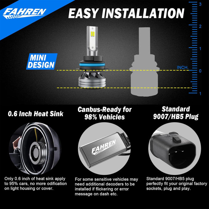 9007/HB5 Light Bulbs 22000LM, 6500K White 800% Brightness HB5 Fog Lights