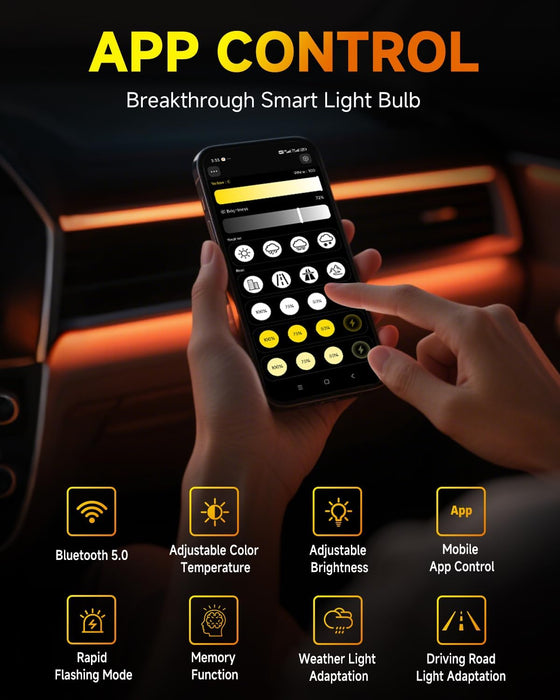 Smart H7 Light Bulb, 0-75000LM 1500% Super Brighter, App-Controlled Dimming & Color Temperature, 3000K Yellow to 6500K Cool White for Bluetooth H7 Fog Light, Plug and Play, Pack of 2