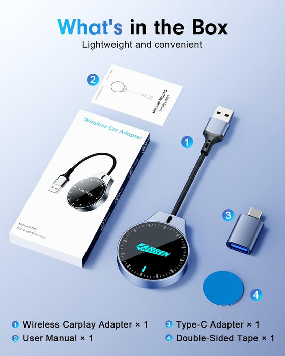 Wireless CarPlay Adapter for Apple iPhone (2025 Upgraded), 5X Fastest & 2X More Stable Connection, Mini Bluetooth CarPlay Dongle for iOS 10+ & Cars from 2016+