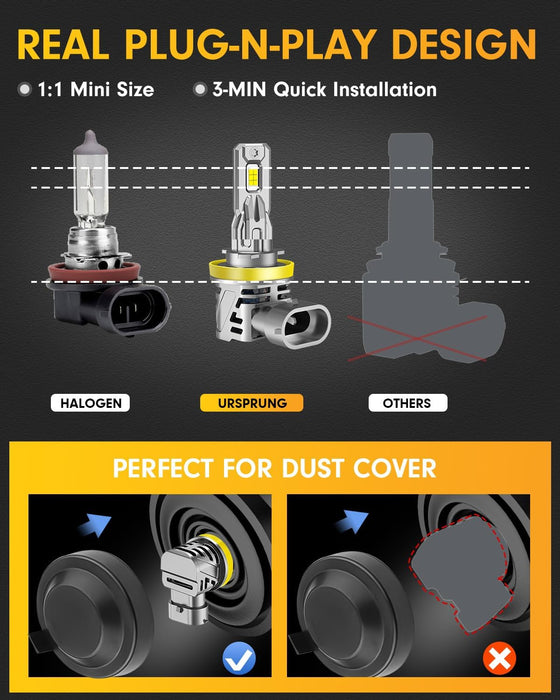 3-minute quick install plug and play H11 H9 H8 fog bulbs