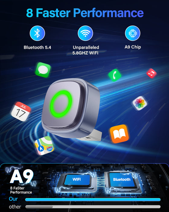Fahren CXZ525 T-Style Wireless CarPlay & Android Auto Adapter (Blue with Colorful Ambient Lighting)