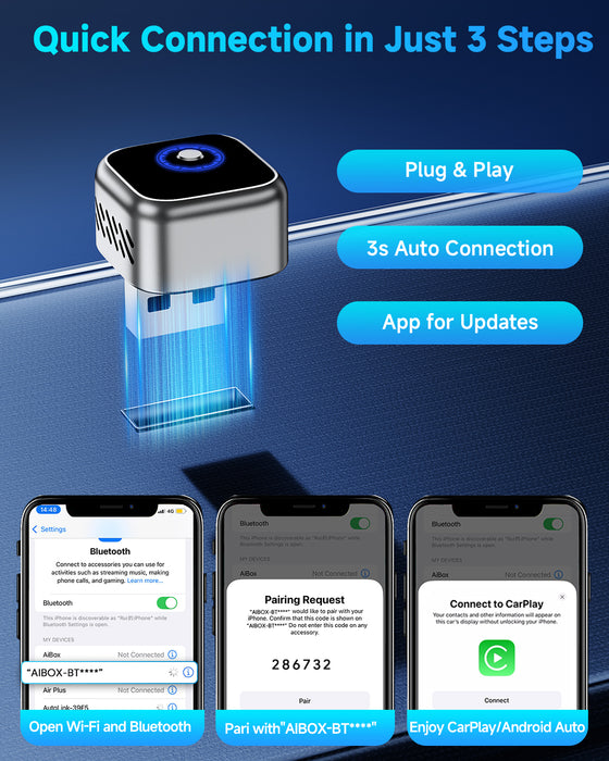 Fahren B12 T-Shaped Wireless CarPlay & Android Auto Adapter with One-Touch Disconnect