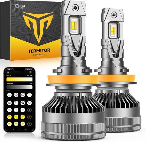 Latest H11/H9/H8 Smart Light Bulb, Up 15X 0-90,000LM Variable Brightness, 3000K to 6500K App Control Color, One-touch Driving Mode Switching, 360° Adjustable Quick Install, Pack of 2