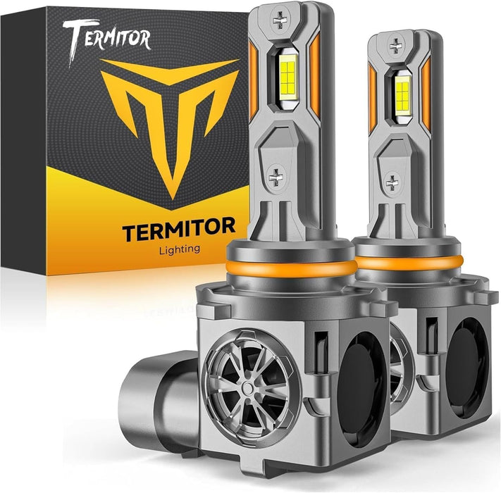 Termitor H13/9008 LED Bulbs, 10X 6500K Cool White Super Brighter, Real 1:1 Halogen Size Plug and Play, IP68 Waterproof, Long Lifespan with Cooling Fan, Plug N Play, CANBUS Ready, Pack of 2