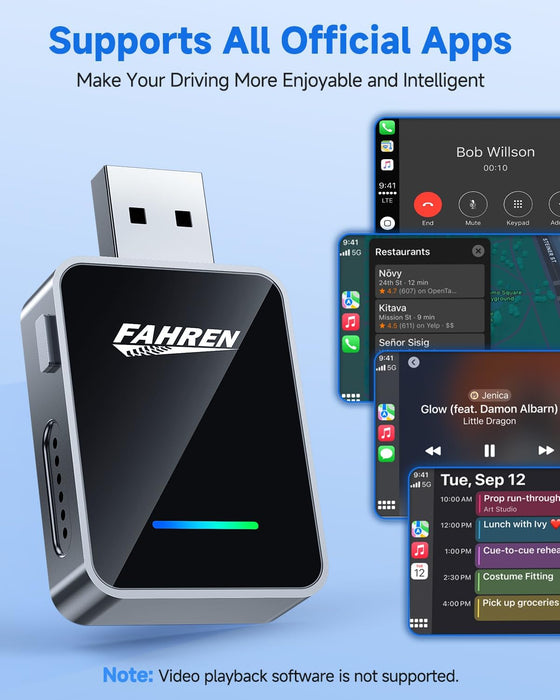 Fahren 2-in-1 Wireless CarPlay Adapter, Plug &amp; Play, One-Click User Switching