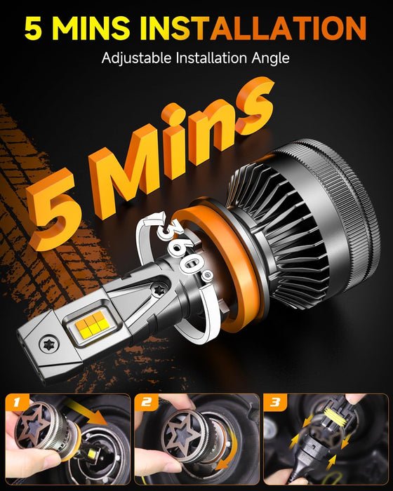 Latest H11/H9/H8 Smart Light Bulb, Up 15X 0-90,000LM Variable Brightness, 3000K to 6500K App Control Color, One-touch Driving Mode Switching, 360° Adjustable Quick Install, Pack of 2