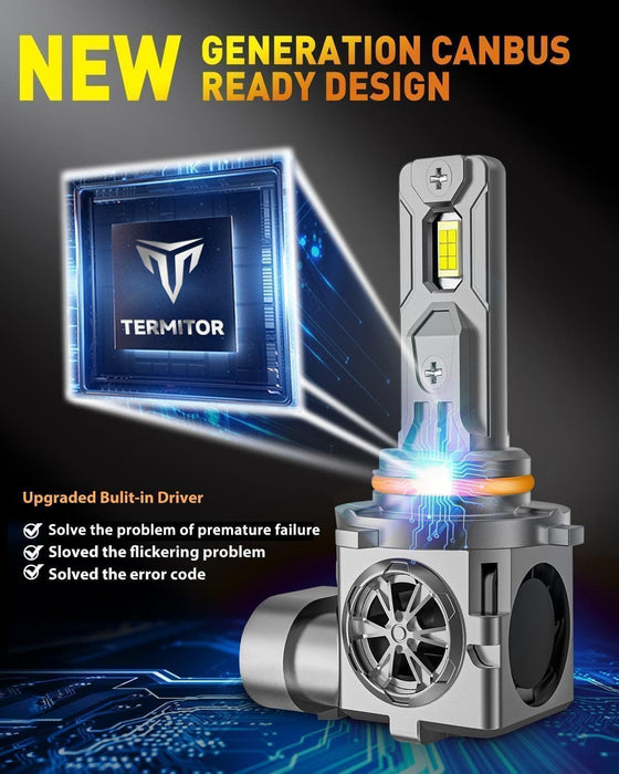 9005 9006 Light Bulbs Combo, 60,000LM 900% Super Brighter, 6500K Cool White, 1:1 Mini Halogen Size 9005 HB3 & 9006 HB4 Accessory Fog Light with Cooling Fan, Plug and Play, Pack of 4