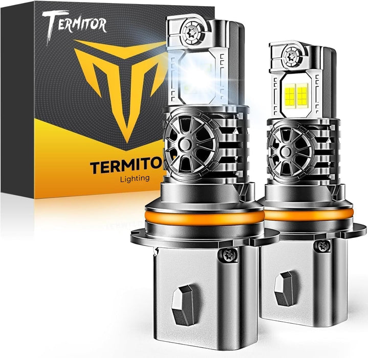 Termitor H13/9008 LED Bulbs, 10X 6500K Cool White Super Brighter, Real 1:1 Halogen Size Plug and Play, IP68 Waterproof, Long Lifespan with Cooling Fan, Plug N Play, CANBUS Ready, Pack of 2