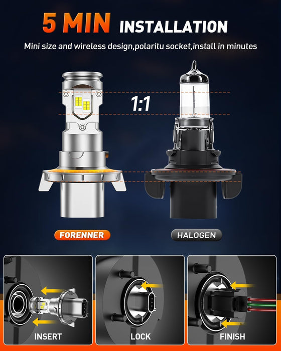 forenner H13/9008 Light Bulbs, 35000LM Ultra Brightness 6500K White Super Bright, 5-Min Quick Setup, No Adapter Required, H13 Fog Lights Pack of 2