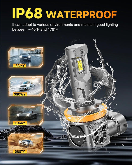 FAHREN 𝟓𝐭𝐡-𝐠𝐞𝐧 H11 9005 LED Bulbs Combo,𝟖𝟎,𝟎𝟎𝟎𝐋𝐌 𝟏𝟐𝐗 Ultra Bright,𝟏:𝟏 Mini Size, 6500K White H9 H8 HB3 Fog Bulbs, 70,000Hrs Longer Lifespan with Cooling Fan, Plug and Play, Pack of 4