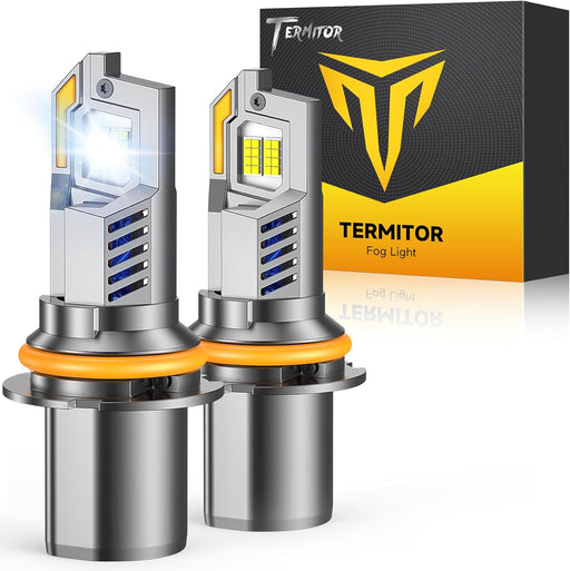 Termitor H13/9008 LED Bulbs, 10X 6500K Cool White Super Brighter, Real 1:1 Halogen Size Plug and Play, IP68 Waterproof, Long Lifespan with Cooling Fan, Plug N Play, CANBUS Ready, Pack of 2