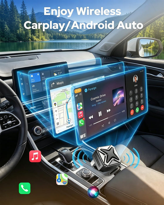 2-in-1 Wireless CarPlay Adapter One-Touch Disconnect for iPhone & Android