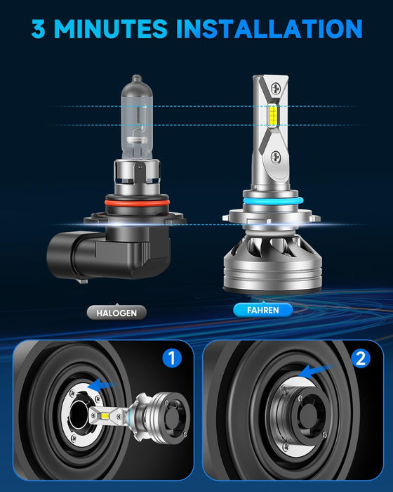 FAHREN Upgraded 9005 LED Bulbs, 6500K Super Bright, 1:1 Design IP68 Waterproof, HB3 Fog Light Bulb for ATV/UTV, No Adapter Required Plug and Play, Pack of 2