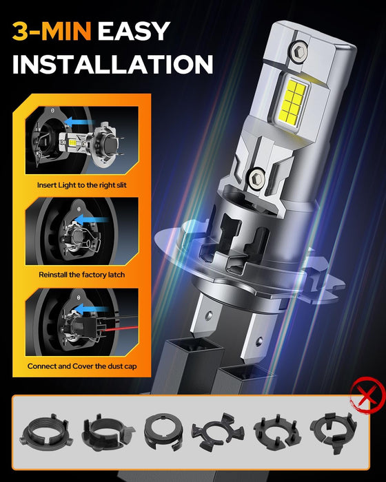 FAHREN H7 fog light bulbs, 60000LM 12X -Upgraded Brightness, 70,000 Hours Lifespan, Real 1:1 Halogen Mini Size, 6500K Cool White, 1:1 Mini Size, Plug and Play, Pack of 4 (2025 Updated)