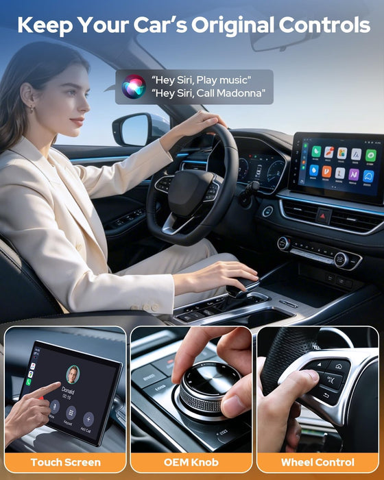 2-in-1 Wireless CarPlay Adapter One-Touch Disconnect for iPhone & Android