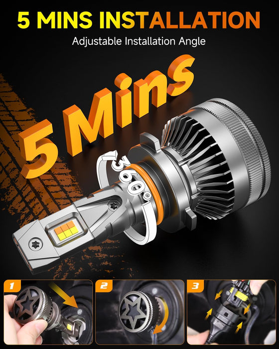 Latest 9005/HB3 Smart Light Bulbs, Up 15X 0-90,000LM Variable Brightness, 3000K to 6500K Variable Color, App Control One-touch Driving Mode Switching, 360° Adjustable Quick Install, Pack of 2