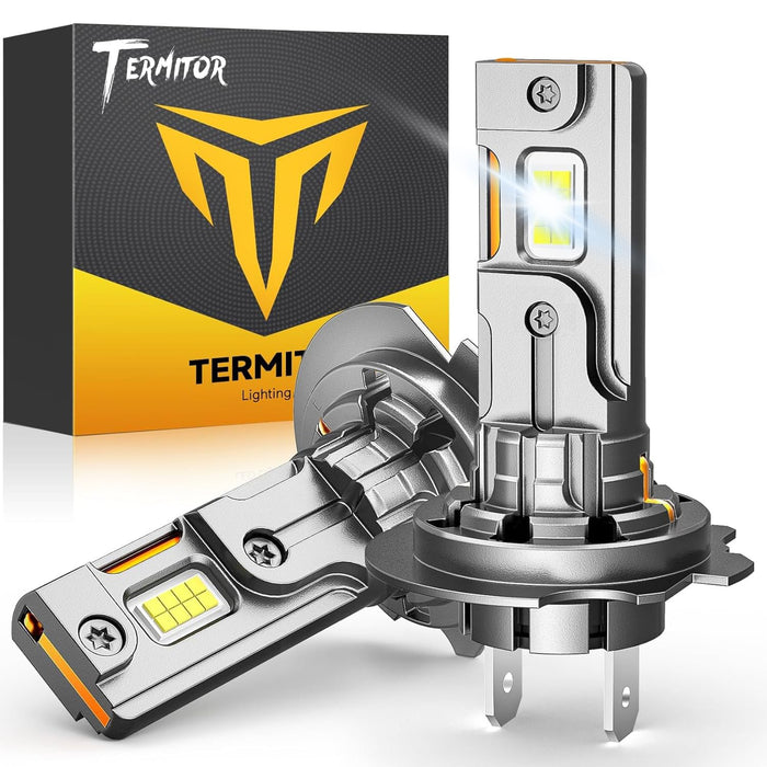Termitor H13/9008 LED Bulbs, 10X 6500K Cool White Super Brighter, Real 1:1 Halogen Size Plug and Play, IP68 Waterproof, Long Lifespan with Cooling Fan, Plug N Play, CANBUS Ready, Pack of 2