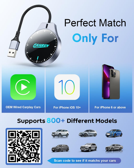 Wireless CarPlay Adapter for Apple iPhone (2025 Upgraded), 5X Fastest & 2X More Stable Connection, Mini Bluetooth CarPlay Dongle for iOS 10+ & Cars from 2016+