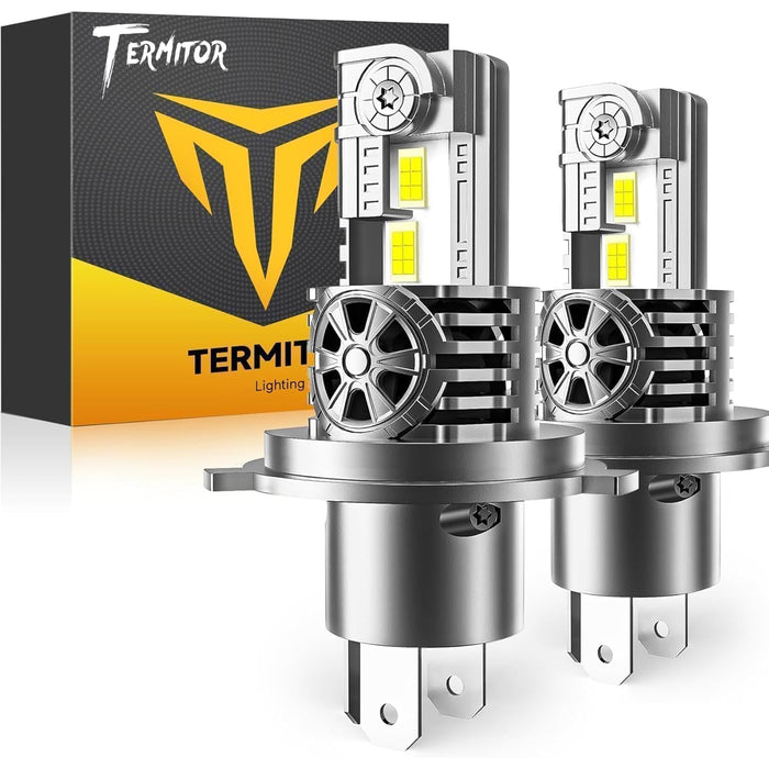 Termitor H13/9008 LED Bulbs, 10X 6500K Cool White Super Brighter, Real 1:1 Halogen Size Plug and Play, IP68 Waterproof, Long Lifespan with Cooling Fan, Plug N Play, CANBUS Ready, Pack of 2