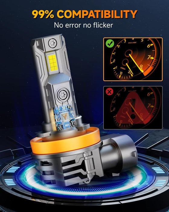 FAHREN H11 9005 Light bulbs combo, [Upgraded&Brightest] 60000LM 900% Super Bright H9 H8 HB3 off-Road Use or Fog light Bulbs, 6500k White Non-Polarity Plug and Play, Pack of 4