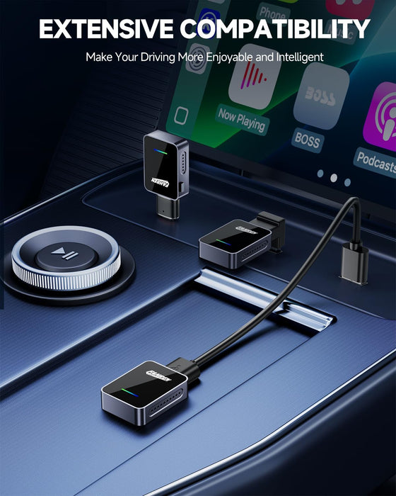 Fahren 2-in-1 Wireless CarPlay Adapter, Plug & Play, One-Click User Switching, Converts Wired to Wireless Car Play Adapter, Compatible iOS 12 & Android 11 with USB Type-A & Type-C