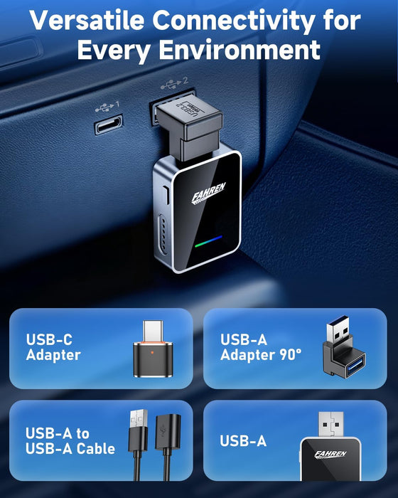 Fahren 2-in-1 Wireless CarPlay Adapter, Plug &amp; Play, One-Click User Switching