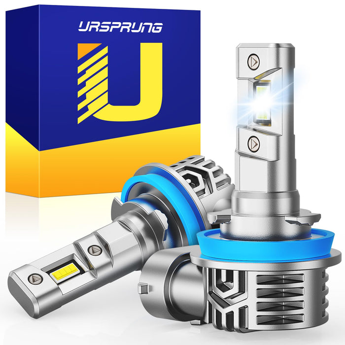 Ursprung 2025 H11/H9/H8 9005/HB3 LED Headlight Bulbs Combo, 60000LM 900% Brighter 6500K Cool White, 1:1 Mini Size 9005 H11 Halogen Replacement Hi/Lo Beam LED Bulbs, Plug and Play, Pack of 4