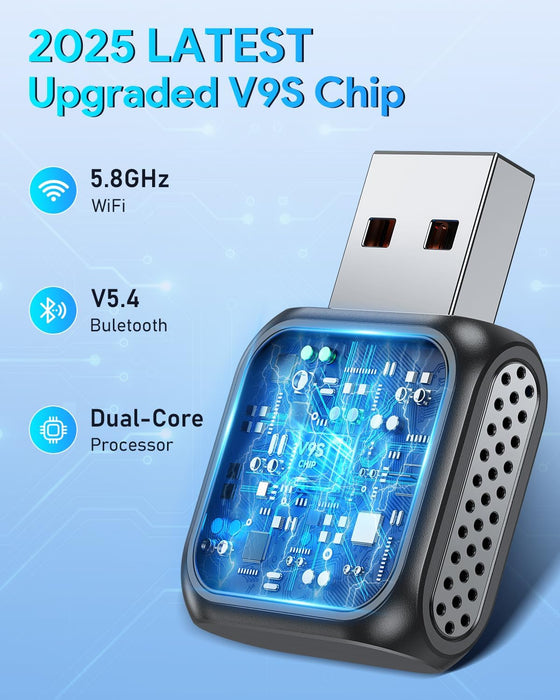 FAHREN Super Mini Wireless CarPlay Adapter (Latest Upgraded)-Bluetooth Apple Car Play Dongle, Zero Latency, Stable Connection, Compatible with iPhone 6+ & Android Auto 10+, Cars from 2017, USB/Type-C