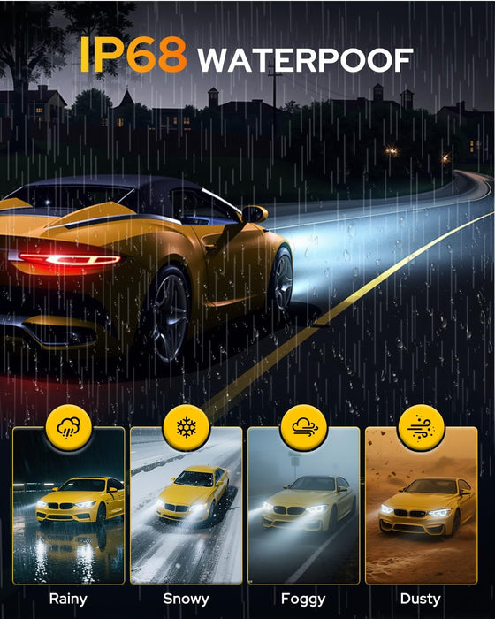 FAHREN 9008/H13 Fog Light Bulbs, 70000LM High Brightness, 32 CSP Chips, 6500K Cool White, Plug and Play, 1:1 Halogen Size, IP68 Waterproof, Long Lifespan, Pack of 2