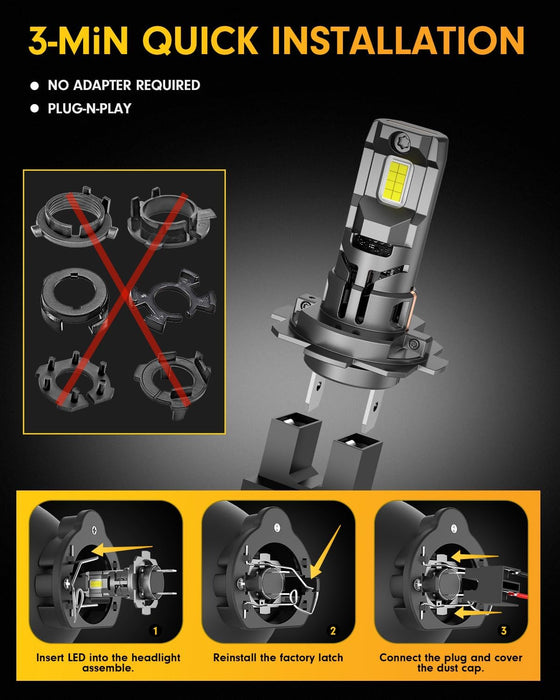 FAHREN 𝐁𝐫𝐢𝐠𝐡𝐭𝐞𝐬𝐭-𝐆𝐞𝐧 H7 LED Bulbs, 𝟔𝟎,𝟎𝟎𝟎𝐋𝐌 𝟏𝟐𝟎𝟎% Brighter, 6500K Cool White, Truly Plug and Play H7 Light Bulbs, CAN-Bus Ready, No extra Adapter Required, Pack of 2