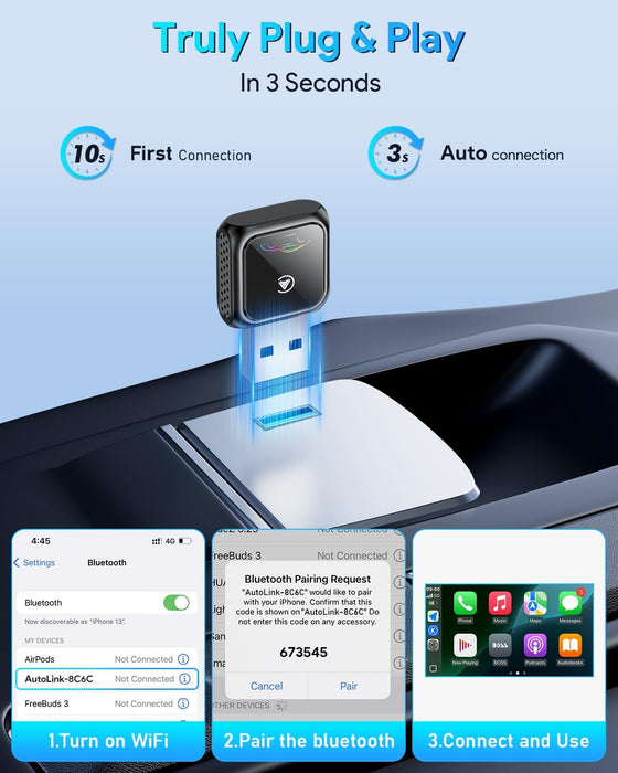 thumbnail image 2 of Mini Wireless CarPlay Adapter – Plug & Play, Low Latency, USB-A/USB-C, Android Auto Compatible 2 of 3
