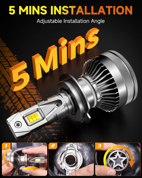 Smart H7 Light Bulb, 0-75000LM 1500% Super Brighter, App-Controlled Dimming & Color Temperature, 3000K Yellow to 6500K Cool White for Bluetooth H7 Fog Light, Plug and Play, Pack of 2